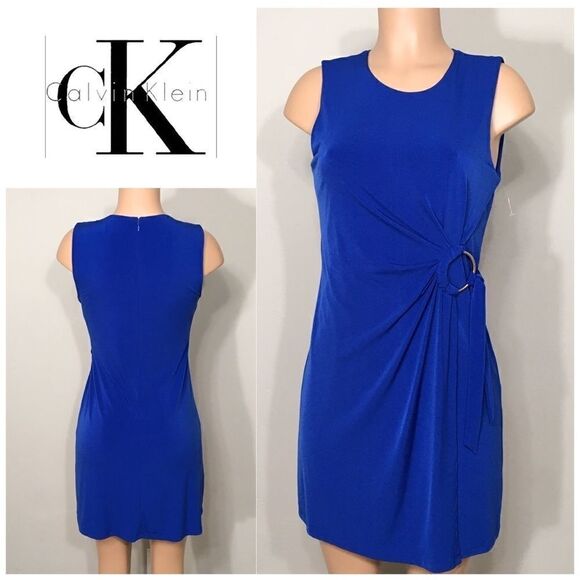 Calvin Klein blue faux wrap dress. Size 4. NWOT - Picture 1 of 6